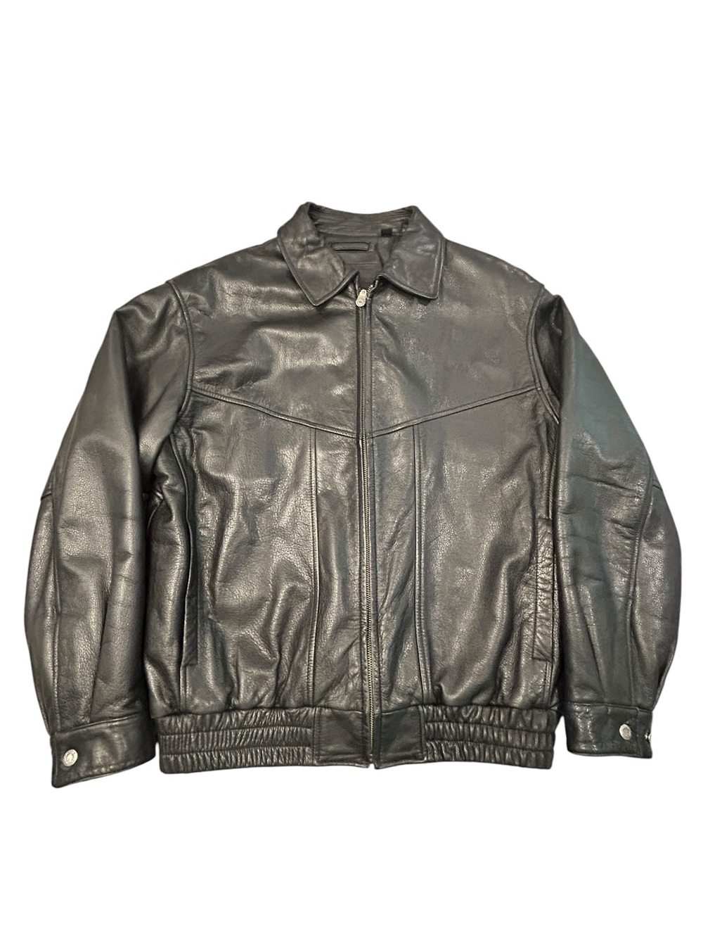 Roundtree & Yorke Black Genuine Leather Bomber Jacket Men’s M Moto Casual